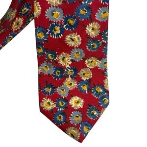 Lands' End Floral Silk Tie Red Blue Yellow Vintage Classic Preppy